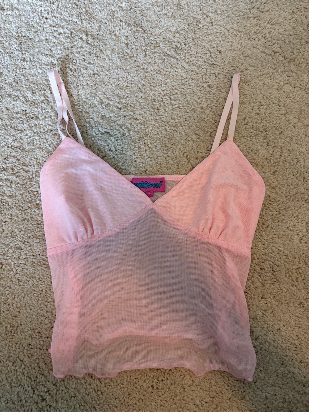 Edikted Pink Mesh Cami with Teal Logo Patch